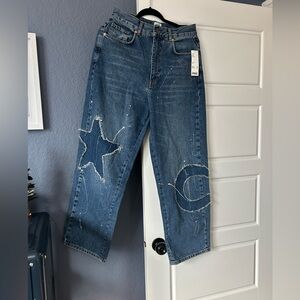 NWT Urban Outfitters BDG Skylar Celestial Star Moon Patch Wide Leg Jeans 29